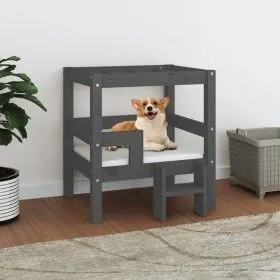 Cama para perros madera maciza de pino gris 55,5x53,5x60 cm de vidaXL, Camas para perros - Ref: Foro24-822369, Precio: 54,49 ...