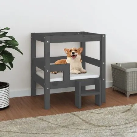 Cama para perros madera maciza de pino gris 55,5x53,5x60 cm de vidaXL, Camas para perros - Ref: Foro24-822369, Precio: 54,49 ...