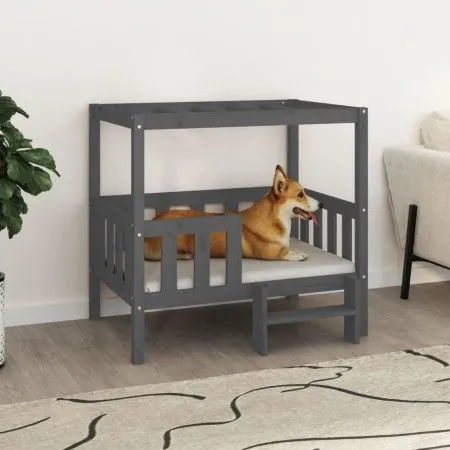 Cama para perros madera maciza de pino gris 95,5x73,5x90 cm de vidaXL, Camas para perros - Ref: Foro24-822384, Precio: 102,67...