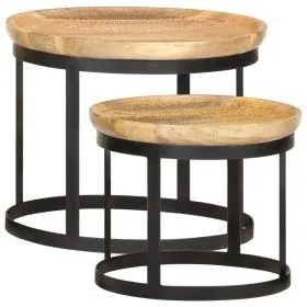 Mesas auxiliares redondas 2 uds madera maciza de mango y acero de vidaXL, Mesas auxiliares - Ref: Foro24-286470, Precio: 181,...