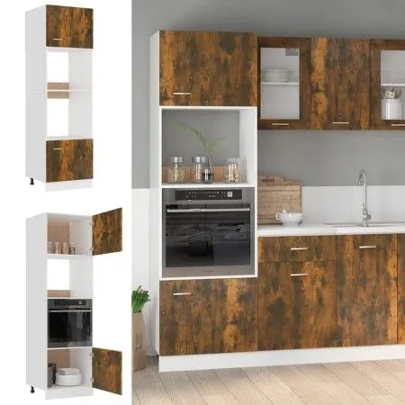 Armario de microondas contrachapada roble ahumado 60x57x207 cm de vidaXL, Armarios de cocina - Ref: Foro24-815603, Precio: 17...