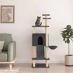 Rascador para gatos con postes de sisal gris oscuro 153 cm de vidaXL, Mobiliario para gatos - Ref: Foro24-171752, Precio: 61,...