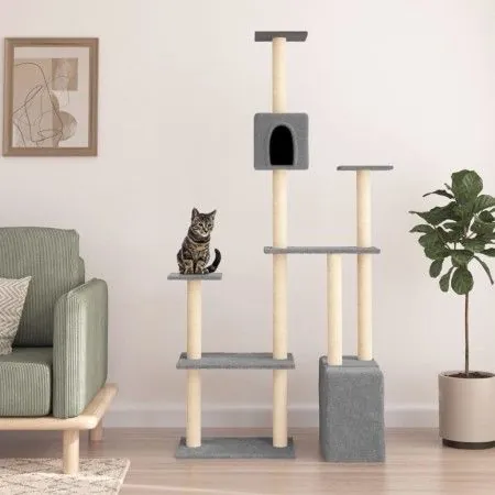 Rascador para gatos con postes de sisal gris claro 180 cm de vidaXL, Mobiliario para gatos - Ref: Foro24-171775, Precio: 66,2...