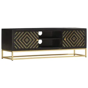 Mueble de TV madera maciza de mango negro y dorado 120x30x40 cm de vidaXL, Muebles TV - Ref: Foro24-286514, Precio: 276,55 €,...