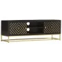 Mueble de TV madera maciza de mango negro y dorado 120x30x40 cm de vidaXL, Muebles TV - Ref: Foro24-286514, Precio: 276,55 €,...