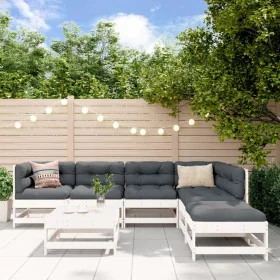 7-piece garden furniture set with solid white wood and cushions by vidaXL, Garden sets - Ref: Foro24-3185963, Price: 521,22 €...