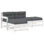 Juego de muebles jardín 4 piezas y cojines madera maciza blanco de vidaXL, Conjuntos de jardín - Ref: Foro24-3186019, Precio:...