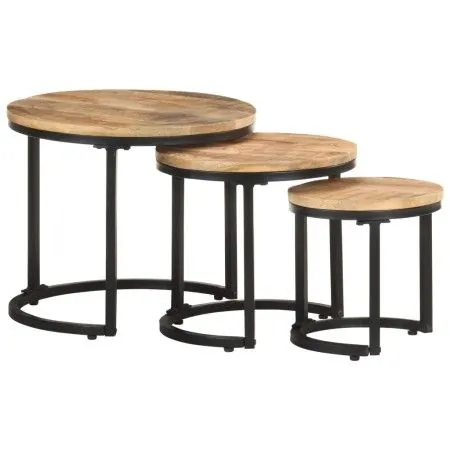 Mesitas auxiliares 3 Piezas madera de mango rugosa de vidaXL, Mesas auxiliares - Ref: Foro24-320686, Precio: 107,70 €, Descue...
