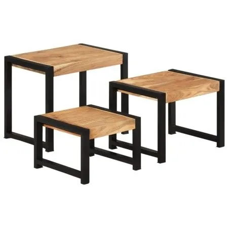 Mesas apilables 3 uds madera maciza con acabado de sheesham de vidaXL, Mesas auxiliares - Ref: Foro24-321552, Precio: 123,23 ...
