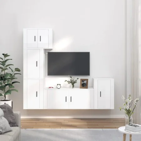 Set de muebles de TV 5 pzas madera contrachapada blanco brillo de vidaXL, Muebles TV - Ref: Foro24-3188632, Precio: 228,04 €,...