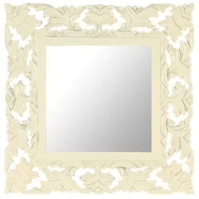 Espejo tallado a mano madera maciza de mango blanco 50x50 cm de vidaXL, Espejos - Ref: Foro24-321641, Precio: 34,35 €, Descue...
