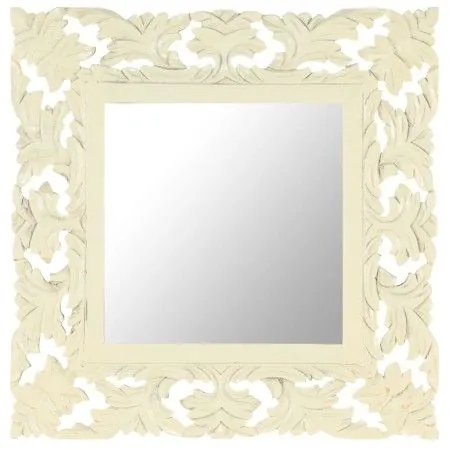 Espejo tallado a mano madera maciza de mango blanco 50x50 cm de vidaXL, Espejos - Ref: Foro24-321641, Precio: 34,35 €, Descue...