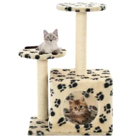 Rascador para gatos con poste de sisal 60 cm huellas beige de vidaXL, Mobiliario para gatos - Ref: Foro24-170520, Precio: 34,...