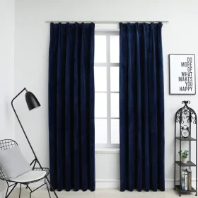 Cortinas opacas ganchos 2 pzas terciopelo azul oscuro 140x175cm de vidaXL, Cortinas y visillos - Ref: Foro24-134532, Precio: ...