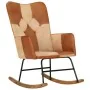 Mecedora de cuero auténtico y lona marrón de vidaXL, Mecedoras - Ref: Foro24-339691, Precio: 123,47 €, Descuento: %
