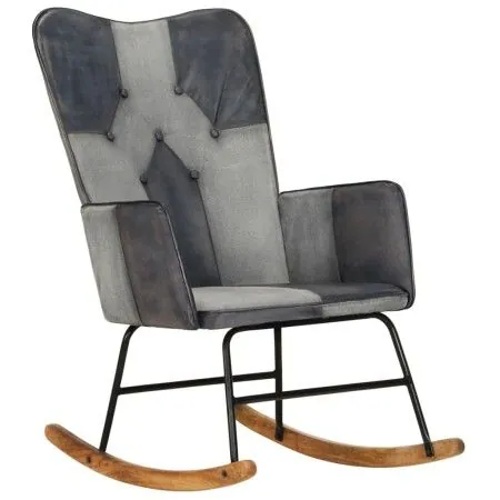 Mecedora de cuero auténtico y lona gris de vidaXL, Mecedoras - Ref: Foro24-339693, Precio: 100,31 €, Descuento: %