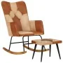 Mecedora con taburete cuero auténtico y lona marrón de vidaXL, Mecedoras - Ref: Foro24-339707, Precio: 123,93 €, Descuento: %