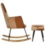 Schaukelstuhl mit Hocker aus echtem Leder und braunem Canvas von vidaXL, Schaukelstühle - Ref: Foro24-339707, Preis: 123,93 €...