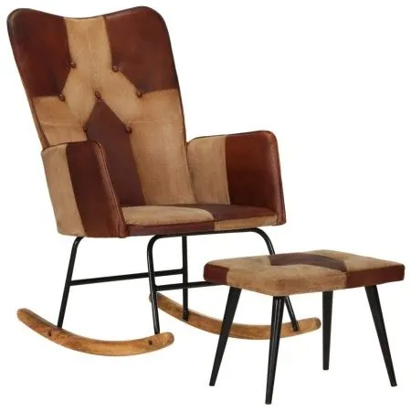 Schaukelstuhl mit Hocker aus echtem Leder und brauner Leinwand von vidaXL, Schaukelstühle - Ref: Foro24-339708, Preis: 152,86...