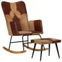 Mecedora con taburete cuero auténtico y lona marrón de vidaXL, Mecedoras - Ref: Foro24-339708, Precio: 152,86 €, Descuento: %