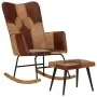 Mecedora con taburete cuero auténtico y lona marrón de vidaXL, Mecedoras - Ref: Foro24-339708, Precio: 152,86 €, Descuento: %