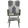 Mecedora con taburete cuero auténtico y lona gris de vidaXL, Mecedoras - Ref: Foro24-339709, Precio: 128,67 €, Descuento: %