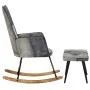 Mecedora con taburete cuero auténtico y lona gris de vidaXL, Mecedoras - Ref: Foro24-339709, Precio: 128,67 €, Descuento: %