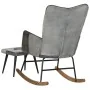 Mecedora con taburete cuero auténtico y lona gris de vidaXL, Mecedoras - Ref: Foro24-339709, Precio: 128,67 €, Descuento: %