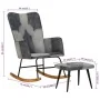 Mecedora con taburete cuero auténtico y lona gris de vidaXL, Mecedoras - Ref: Foro24-339709, Precio: 128,67 €, Descuento: %