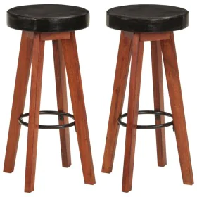 Kitchen stools 2 units genuine leather solid acacia wood by vidaXL, Kitchen stools - Ref: Foro24-348165, Price: 172,06 €, Dis...