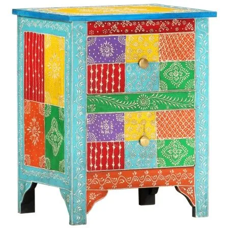 Mesita de noche pintada a mano madera maciza mango 40x30x50 cm de vidaXL, Mesitas de noche - Ref: Foro24-286157, Precio: 138,...