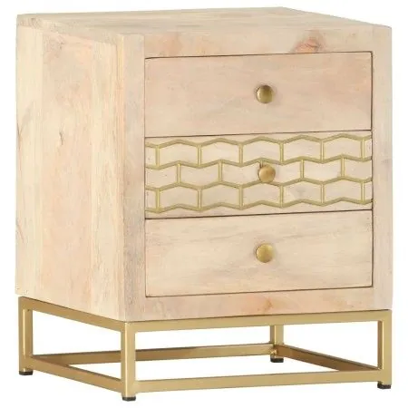 Mesita de noche de madera maciza de mango dorado 40x30x50 cm de vidaXL, Mesitas de noche - Ref: Foro24-286504, Precio: 146,06...