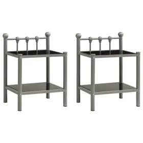 Mesitas de noche 2 unidades metal y vidrio gris y negro de vidaXL, Mesitas de noche - Ref: Foro24-325077, Precio: 45,86 €, De...