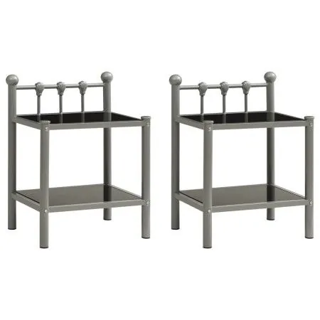 Mesitas de noche 2 unidades metal y vidrio gris y negro de vidaXL, Mesitas de noche - Ref: Foro24-325077, Precio: 45,86 €, De...