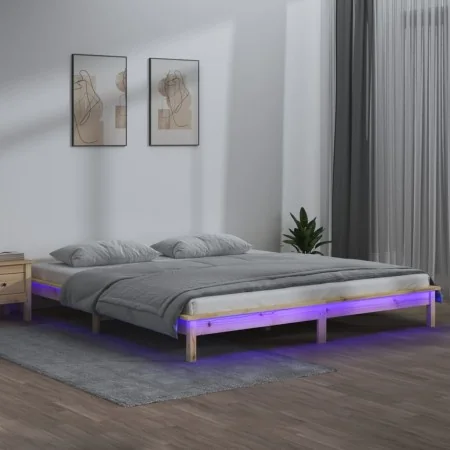 Estructura de cama con LED madera maciza 200x200 cm de , Camas y somieres - Ref: Foro24-820626, Precio: 118,46 €, Descuento: %
