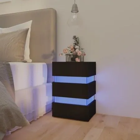 Mesita de noche luz LED madera de ingeniería negra 45x35x67 cm de vidaXL, Mesitas de noche - Ref: Foro24-326841, Precio: 106,...