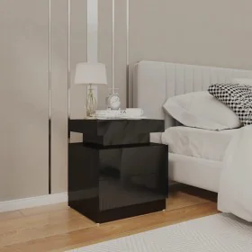 Mesita de noche madera de ingeniería negro brillo 45x35x52 cm de vidaXL, Mesitas de noche - Ref: Foro24-326856, Precio: 100,3...