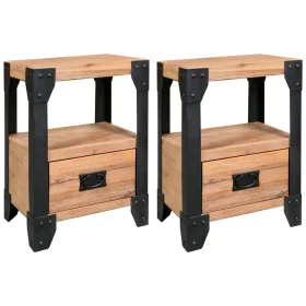 Mesitas de noche 2 uds madera maciza acacia y acero 40x30x54 cm de vidaXL, Mesitas de noche - Ref: Foro24-279100, Precio: 167...