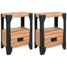 Nachttische 2 Stück aus massivem Akazienholz und Stahl 40x30x54 cm von vidaXL, Nachttische - Ref: Foro24-279100, Preis: 167,6...