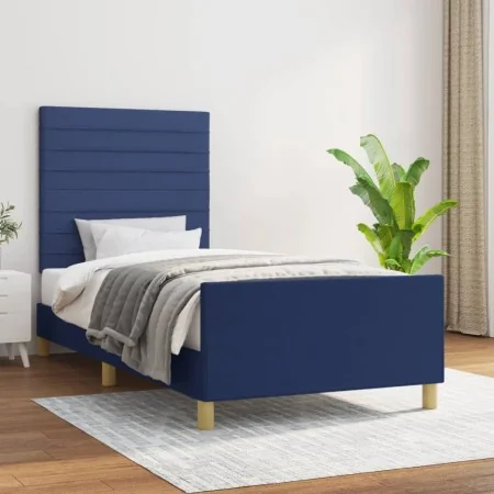 Bed frame with blue fabric headboard 90x190 cm by , Beds and slatted bases - Ref: Foro24-3125104, Price: 149,91 €, Discount: %