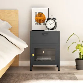 Mesita de noche gris antracita acero y vidrio 40x30x54,5 cm de vidaXL, Mesitas de noche - Ref: Foro24-336054, Precio: 96,15 €...