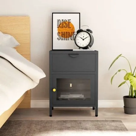 Mesita de noche gris antracita acero y vidrio 40x30x54,5 cm de vidaXL, Mesitas de noche - Ref: Foro24-336054, Precio: 96,15 €...