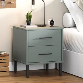 Mesita de noche patas de metal madera maciza pino gris OSLO de vidaXL, Mesitas de noche - Ref: Foro24-350974, Precio: 72,82 €...