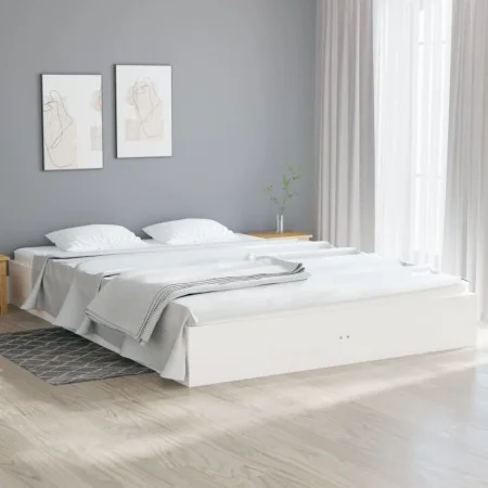 White solid wood bed frame 200x200 cm by , Beds and slatted bases - Ref: Foro24-820023, Price: 142,02 €, Discount: %
