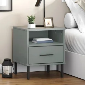 OSLO gray pine solid wood metal legs bedside table by vidaXL, Nightstands - Ref: Foro24-350971, Price: 62,41 €, Discount: %