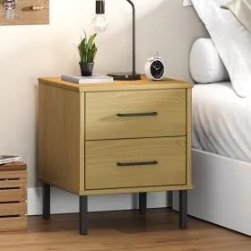 OSLO Nachttisch aus braunem Kiefernholz und Metallbeinen von vidaXL, Nachttische - Ref: Foro24-350973, Preis: 52,13 €, Rabatt: %