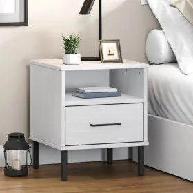 Mesita de noche patas de metal madera maciza pino blanca OSLO de vidaXL, Mesitas de noche - Ref: Foro24-350972, Precio: 58,15...