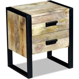 Side table with 2 drawers solid mango wood 43x33x51 cm by vidaXL, Nightstands - Ref: Foro24-243298, Price: 176,72 €, Discount: %