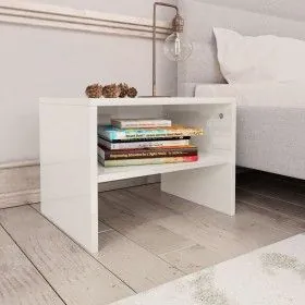 Mesita de noche madera contrachapada blanco brillo 40x30x30cm de vidaXL, Mesitas de noche - Ref: Foro24-800075, Precio: 27,85...