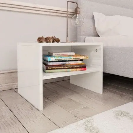 Mesita de noche madera contrachapada blanco brillo 40x30x30cm de vidaXL, Mesitas de noche - Ref: Foro24-800075, Precio: 27,85...